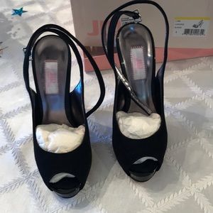 JLO size 5 black shade adjustable sling back platform high heels. Never worn.